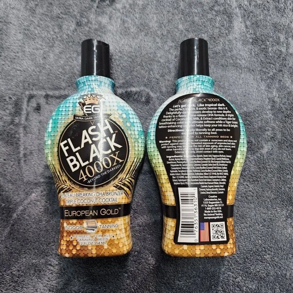 Two-Flash Black Ultra Dark Tanning Lotion(4000X 12 oz.)European Gold Tanning Bed